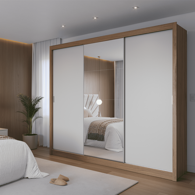 Guarda-Roupa 100% MDF Montclair 3 portas de correr com gaveta porta jóia - 275 cm