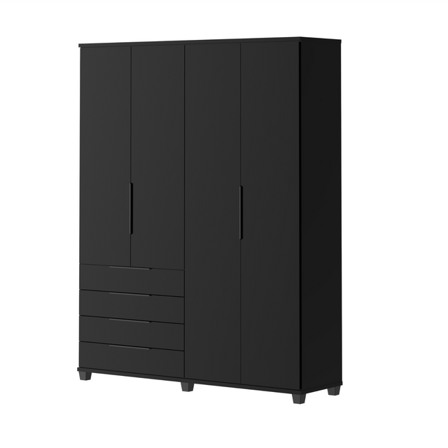Guarda-Roupa Casal 4 Portas 4 Gavetas 100% MDF Allen 181 cm - Preto Fosco