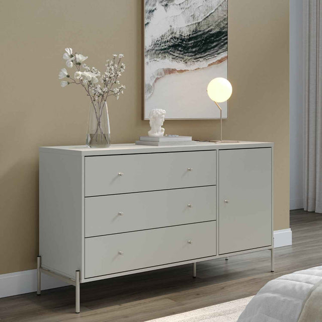 Cômoda com 3 Gavetas e 1 Porta Jasper 138 cm Branco Gloss com Dourado