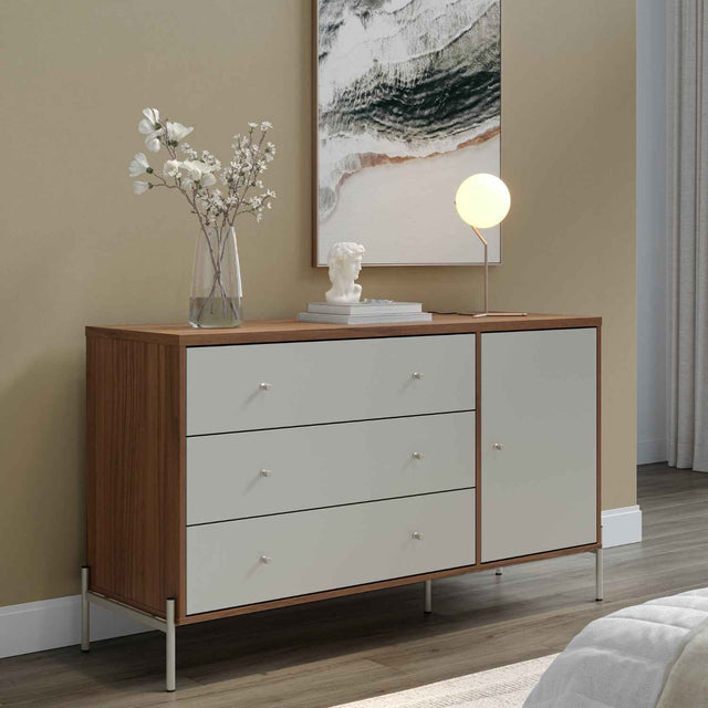 Cômoda com 3 Gavetas e 1 Porta Jasper 138 cm Branco Gloss com Dourado