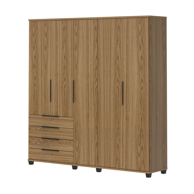 Guarda-Roupa Casal 5 Portas 4 Gavetas 100% MDF Allen 226 cm - Freijó c/ Preto Fosco