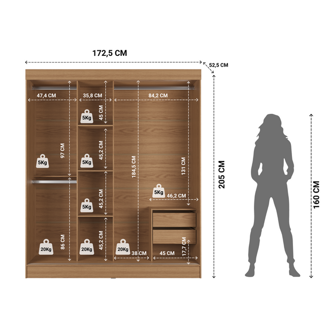 Guarda Roupa Casal 3 Portas de Correr c/ Espelho Vittorio 172cm Branco