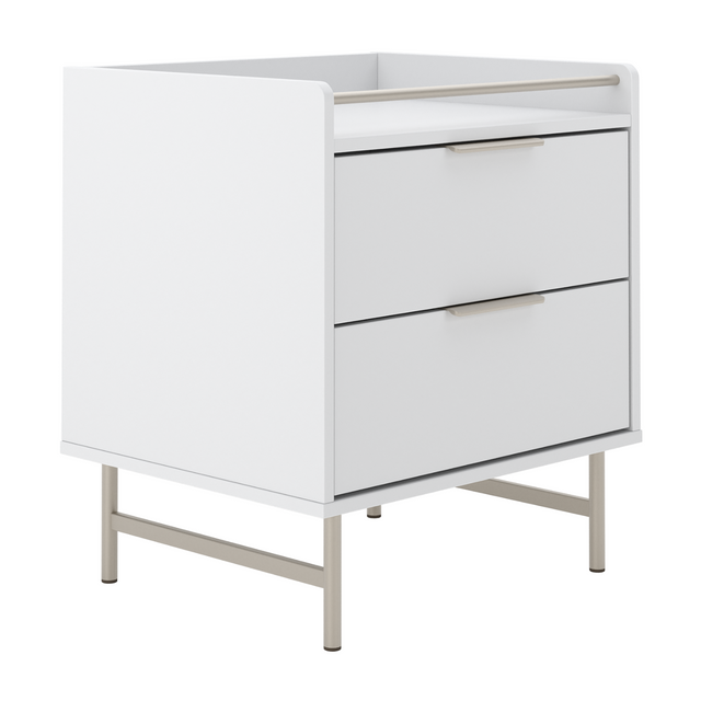 Mesa de Cabeceira c/ 2 Gavetas Yves Branco Fosco c/ Champanhe