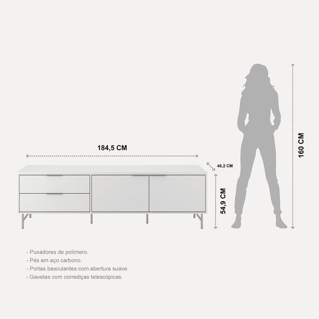 Rack para TVs até 75 Polegadas Yves 184 cm Preto Fosco com Champanhe
