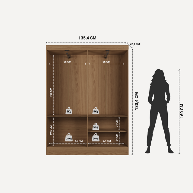 Guarda Roupa Solteiro 4 Portas Renzo 135cm Carvalho