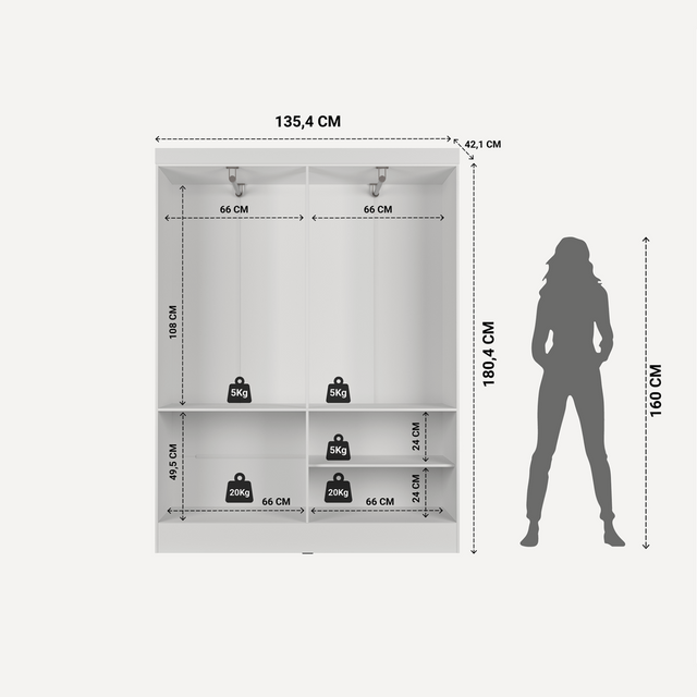 Guarda Roupa Solteiro 4 Portas Renzo 135cm Carvalho