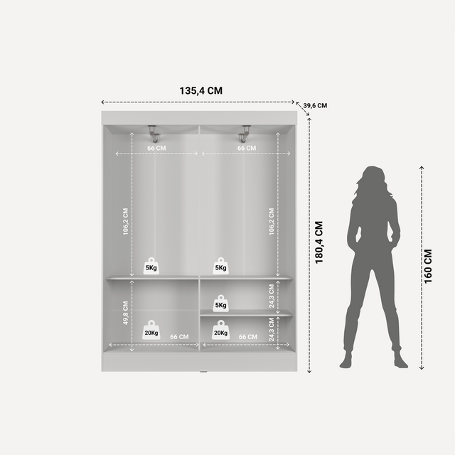 Guarda Roupa Solteiro 2 Portas de Correr Orazio 135cm Carvalho