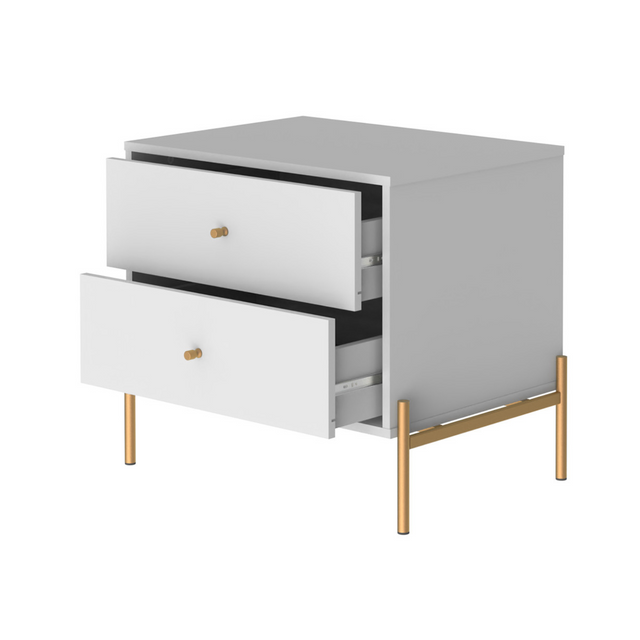 Mesa de Cabeceira Jasper 64 cm Branco Gloss com Dourado