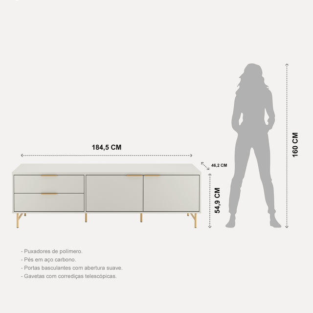 Rack para TVs até 75 Polegadas Yves 184 cm Preto Fosco com Champanhe