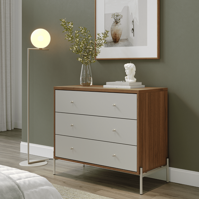 Cômoda Jasper 3 Gavetas 94cm Branco Gloss com Dourado