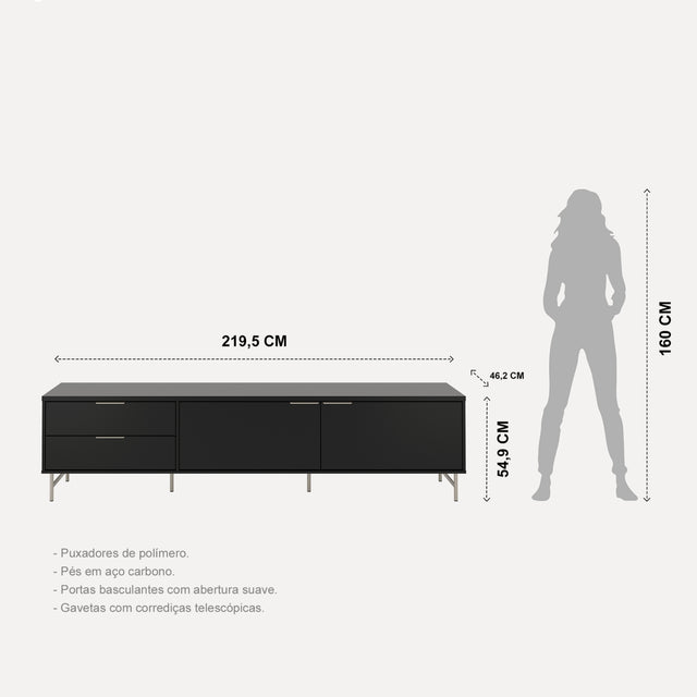 Rack para TVs até 75 Polegadas Yves 220cm Branco Fosco com Champanhe