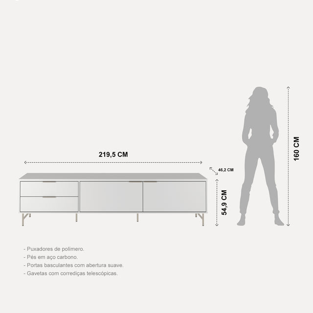 Rack para TVs até 75 Polegadas Yves 220cm Branco Fosco com Champanhe