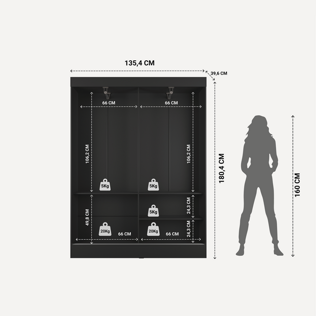 Guarda Roupa Solteiro 2 Portas de Correr Orazio 135cm Carvalho