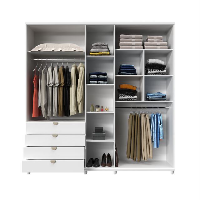 Guarda-Roupa Casal com Espelho 5 Portas 4 Gavetas 100% MDF Look 226cm Freijó c/ Branco Fosco