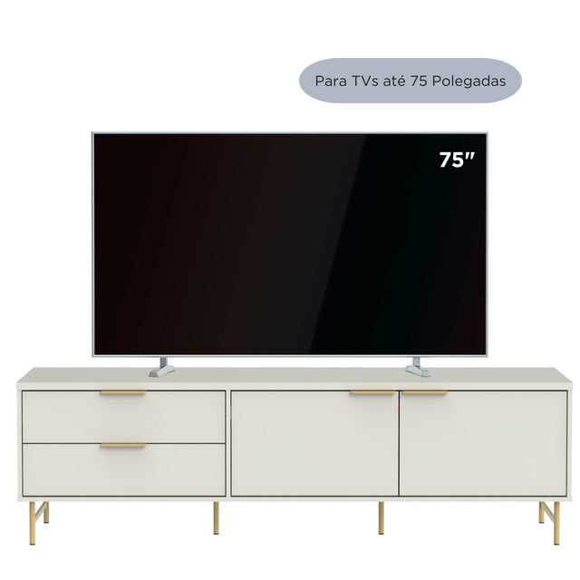 Rack para TVs até 75 Polegadas Yves 184 cm Preto Fosco com Champanhe