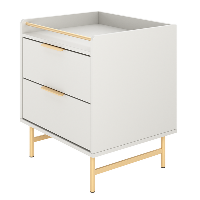 Mesa de Cabeceira c/ 2 Gavetas Yves Branco Fosco c/ Champanhe