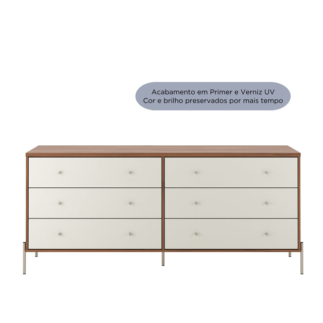 Cômoda 6 Gavetas Jasper 182 cm Off White Fosco com Dourado