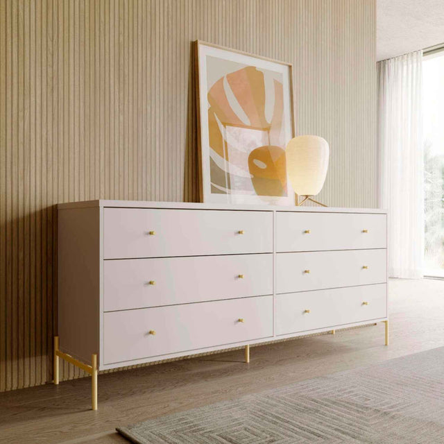 Cômoda 6 Gavetas Jasper 182 cm Branco Gloss com Dourado