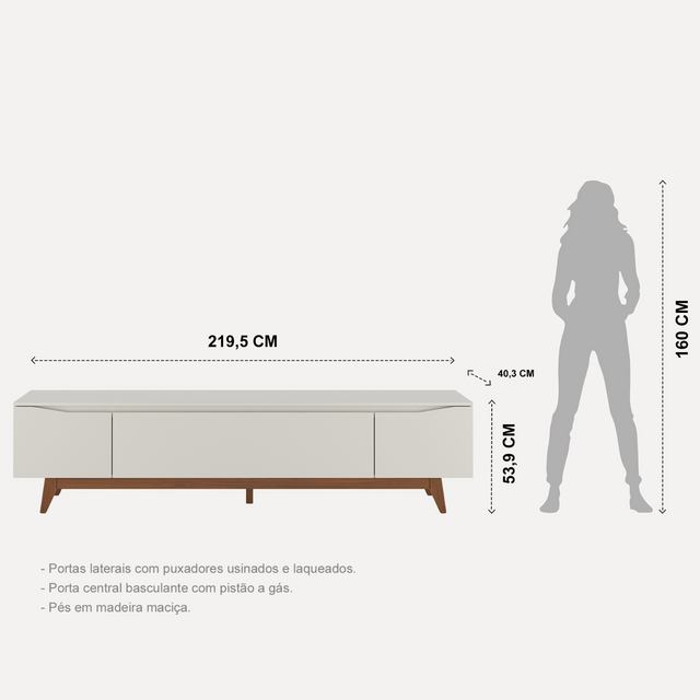 Rack Flynt para TVs até 75 Polegadas 3 Portas 220 cm Off White com Natural