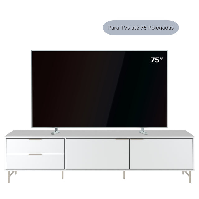 Rack para TVs até 75 Polegadas Yves 220cm Branco Fosco com Champanhe