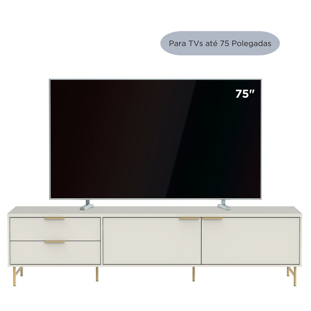 Rack para TVs até 75 Polegadas Yves 220cm Branco Fosco com Champanhe
