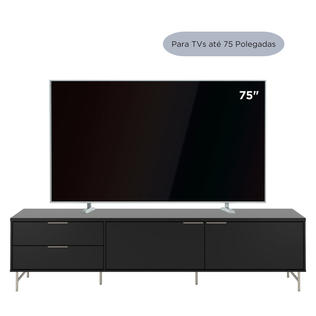 Rack para TVs até 75 Polegadas Yves 220cm Branco Fosco com Champanhe