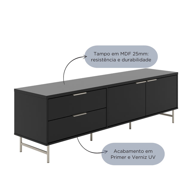 Rack para TVs até 75 Polegadas Yves 184 cm Preto Fosco com Champanhe