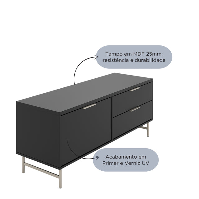 Rack para TVs até 50 Polegadas Yves 135 cm Preto Fosco com Champanhe