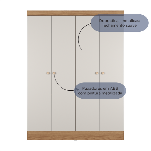 Guarda Roupa Solteiro 4 Portas Renzo 135cm Carvalho