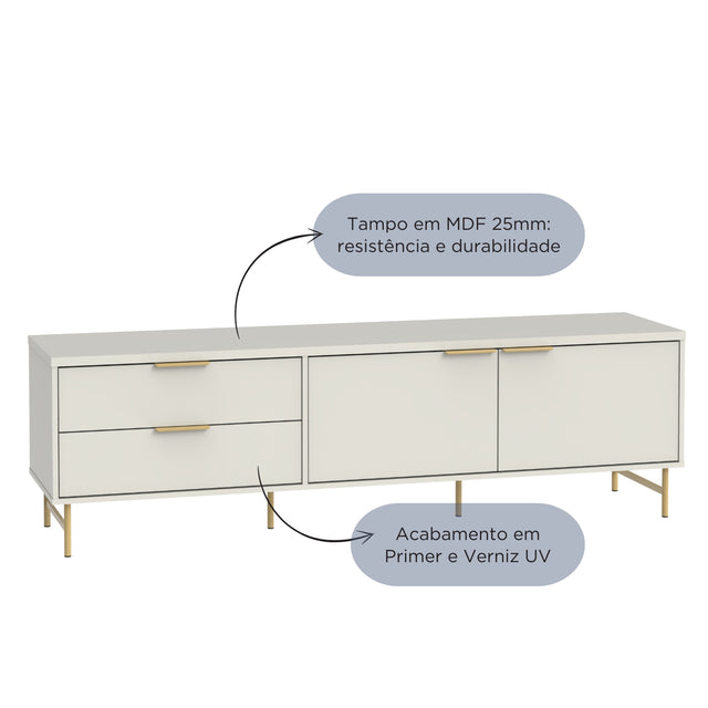 Rack para TVs até 75 Polegadas Yves 184 cm Preto Fosco com Champanhe