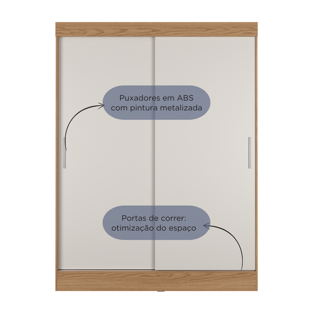 Guarda Roupa Solteiro 2 Portas de Correr Orazio 135cm Carvalho