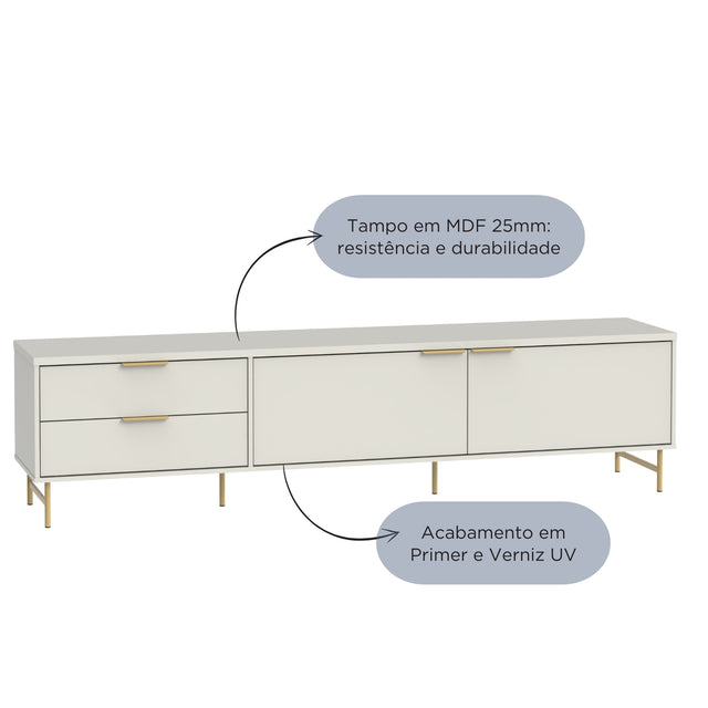 Rack para TVs até 75 Polegadas Yves 220cm Branco Fosco com Champanhe