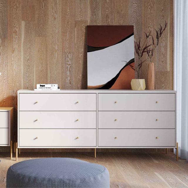 Cômoda 6 Gavetas Jasper 182 cm Branco Gloss com Dourado