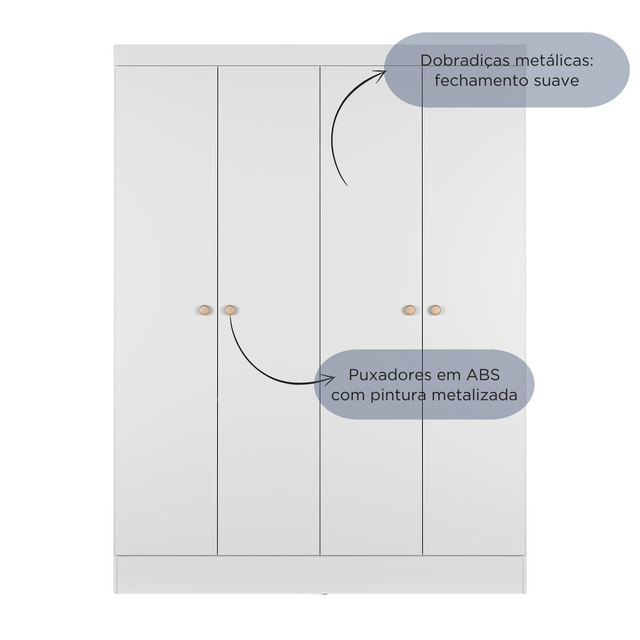 Guarda Roupa Solteiro 4 Portas Renzo 135cm Carvalho