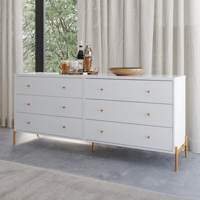 Cômoda 6 Gavetas Jasper 182 cm Branco Gloss com Dourado