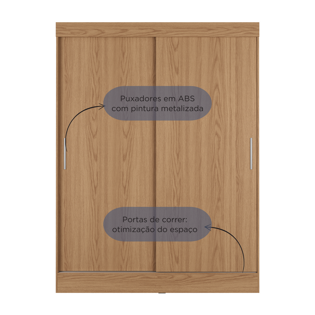 Guarda Roupa Solteiro 2 Portas de Correr Orazio 135cm Carvalho