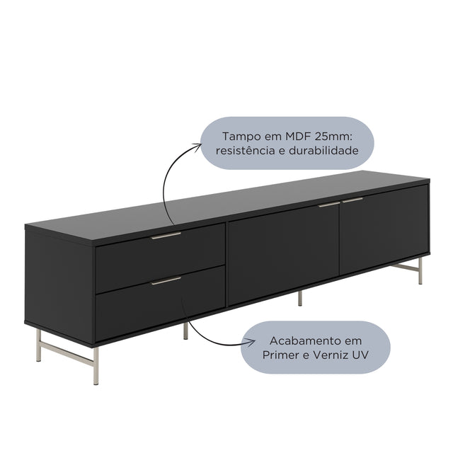 Painel Ripado Devin para TVs 75 Polegadas com Rack Yves 1.8 Preto com Champanhe