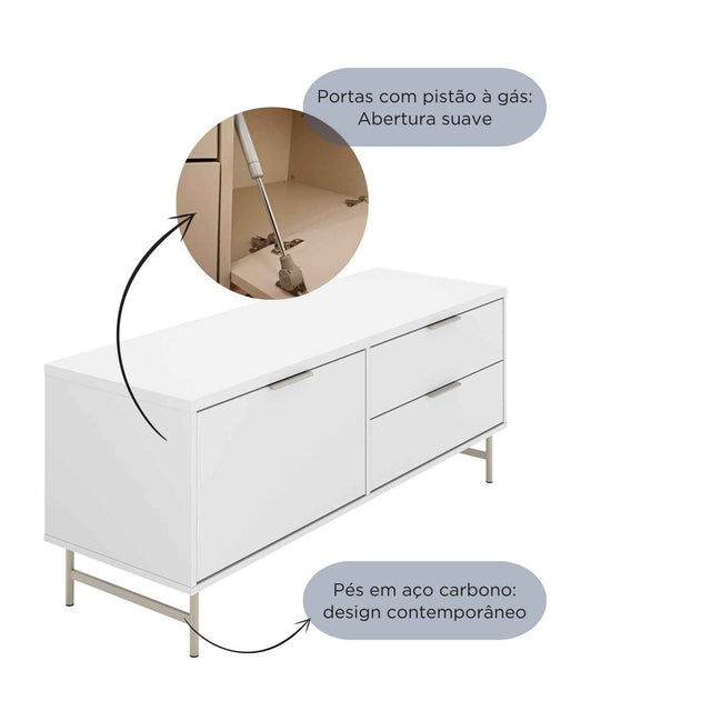 Rack para TVs até 50 Polegadas Yves 135 cm Off White Fosco com Dourado