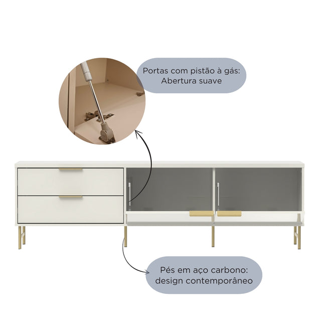 Rack para TVs até 75 Polegadas Yves 184 cm Preto Fosco com Champanhe