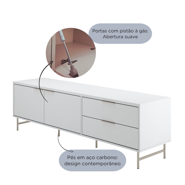 Rack para TVs até 75 Polegadas Yves 184 cm Preto Fosco com Champanhe