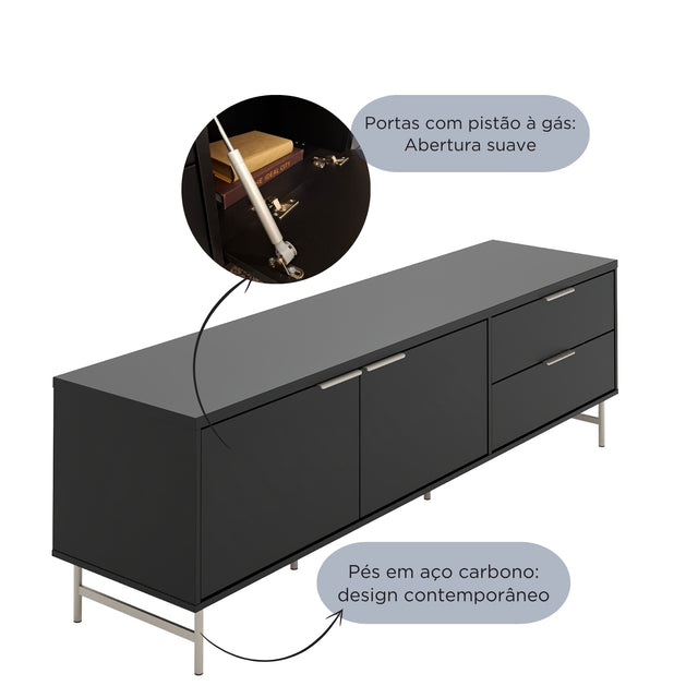 Rack para TVs até 75 Polegadas Yves 184 cm Preto Fosco com Champanhe