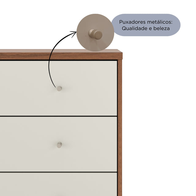 Cômoda 6 Gavetas Jasper 182 cm Off White Fosco com Dourado