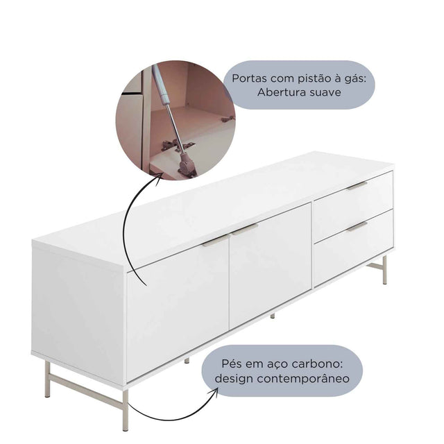 Rack para TVs até 75 Polegadas Yves 220cm Off White Fosco com Dourado