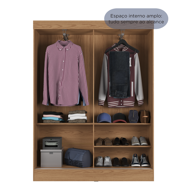 Guarda Roupa Solteiro 2 Portas de Correr Orazio 135cm Carvalho