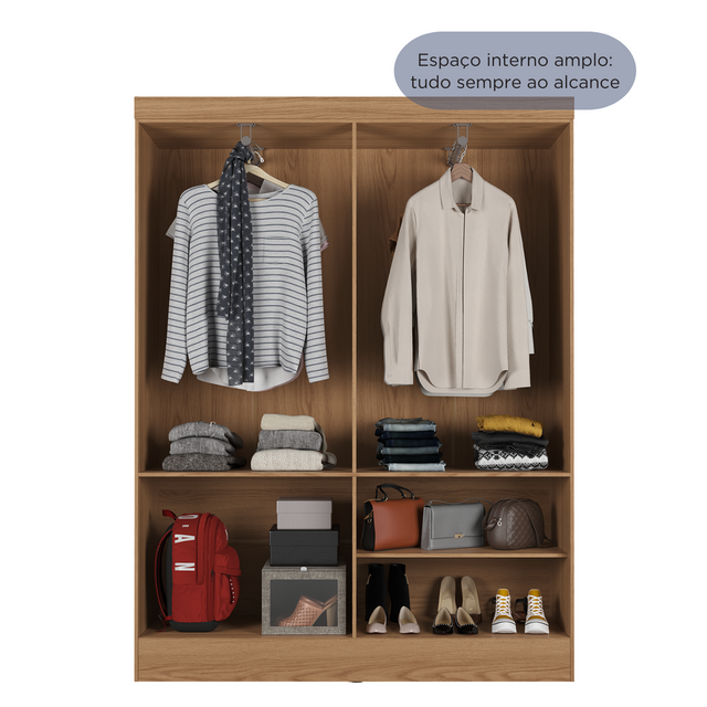 Guarda Roupa Solteiro 4 Portas Renzo 135cm Carvalho