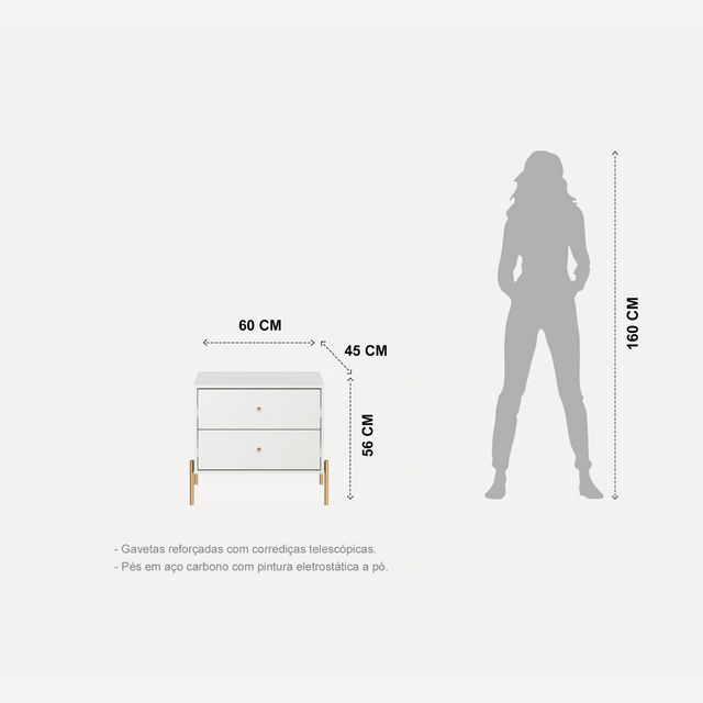 Mesa de Cabeceira Jasper 64 cm Branco Gloss com Dourado