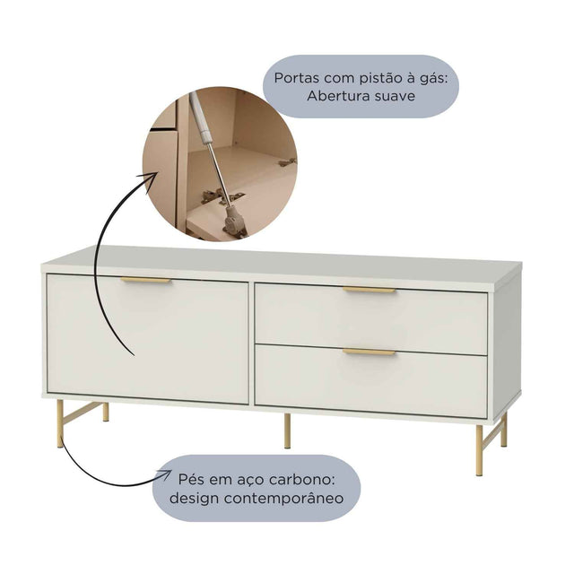 Rack para TVs até 50 Polegadas Yves 135 cm Off White Fosco com Dourado