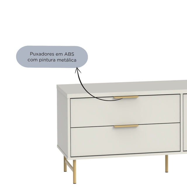 Rack para TVs até 75 Polegadas Yves 220cm Branco Fosco com Champanhe