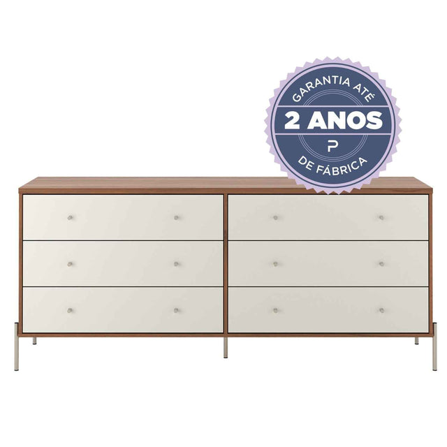 Cômoda 6 Gavetas Jasper 182 cm Branco Gloss com Dourado