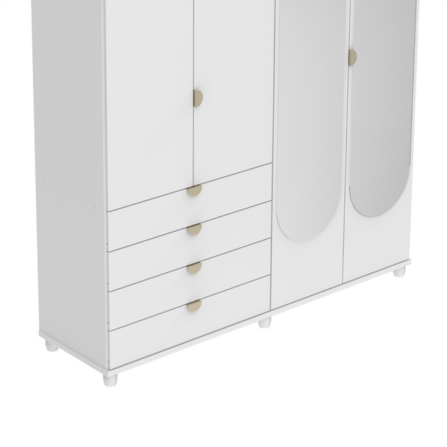 Guarda-Roupa 4 Portas 4 Gavetas com Espelho 100% MDF Look 181cm Freijó com Branco Fosco